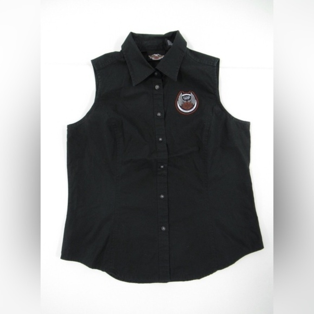 Harley Davidson 105th Anniversary Sleeveless Button Shirt Black Size Large